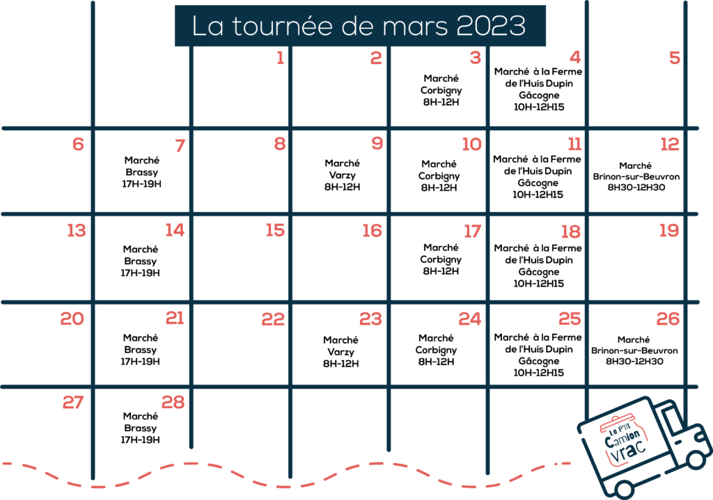 Planning mars Le P'tit Camion Vrac
